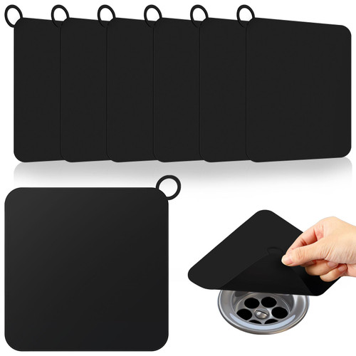6 Pack Drain Covers for Bugs, 6 x 6 Inch, Square, Black