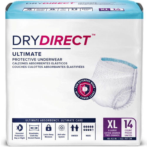 Dry Direct Ultimate Protective Underwear, Soft Cloth-Like Adult Diapers, Max Absorbency Disposable Incontinence Protection - X-Large (Pack of 14)