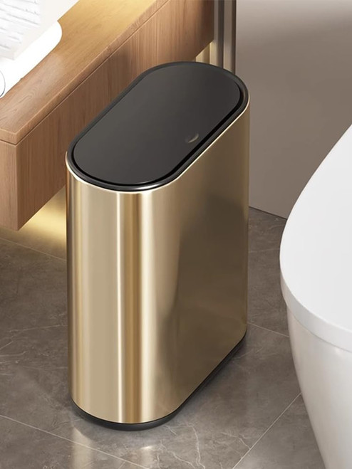 LEASYLIFE Ultra-Slim 2.4gal Bathroom Trash Can,Champagne Gold