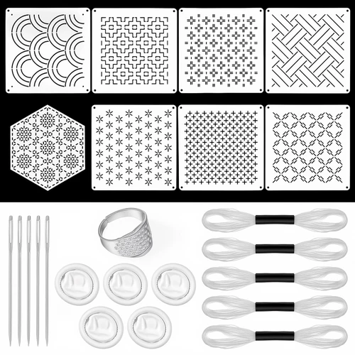 24 Pcs Sashiko Stencil Kit, Sashiko Embroidery Kit
