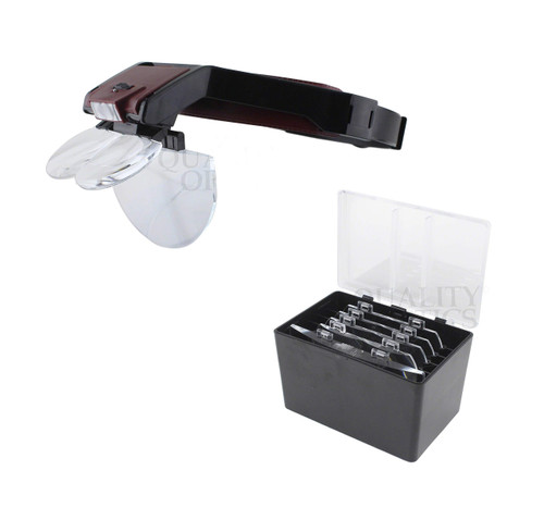 Quality Optics LED Illuminated Eco Pro Head Magnifier 1X 1.2X 1.7X 1.8X 2.5X 3.5X (Eco Pro 6 Lens Set RED)