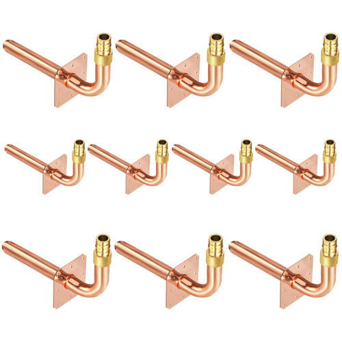 Pack of 10 Copper Stub Out Elbows with Wall Flange PEX-A Stub Out 1/2’’-8inch Lengh- Easy to Install, Lead-Free-PEX-A Stub Out Accessories,Barb Crimp PEX-A Copper Stub Out Elbow with Wall Flange