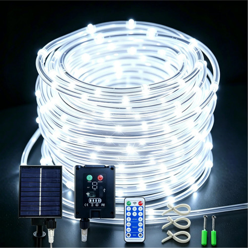 KUshopfast Solar Rope Lights, 50 Feet 500 LED 8 Modes Solar Rope String Lights Outdoor Fairy Lights Waterproof Tube Lights with Solar Panel for Outdoor Indoor Home (500LED, Cool White)