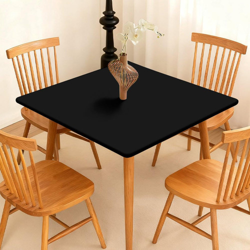 BDUEYFU Fitted Tablecloth Square Elastic Table Cover Easy to Clean for Outdor Picnic Party Black Fitted for 36"x36" Square Table