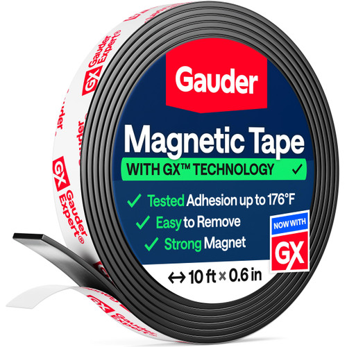 GAUDER Magnetic Tape Strong Self-Adhesive - Cut-to-Length Magnet Strip with High Magnetic Force - Heavy-Duty Adhesive Magnet Tape (10 ft x 0.6 in)