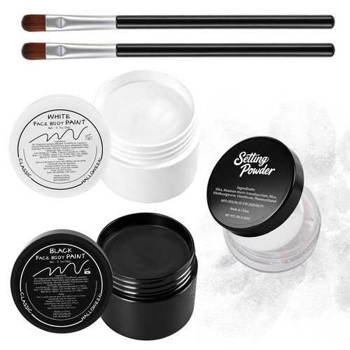 Black & White Face Body Paint + Setting Powder Set, Halloween SFX Makeup