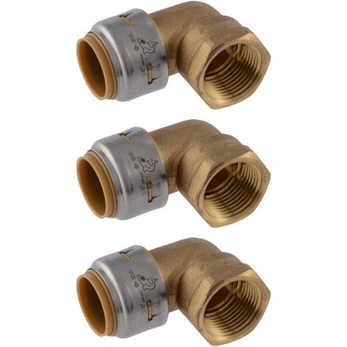SharkBite Max 90 Degree Female Adapter Elbow, 3/4 Inch Push-to-Connect x 3/4 Inch FNPT, Pack of 3, Brass Plumbing Fitting, UR314