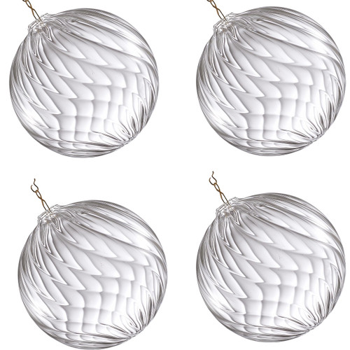 4-Pack Bubble Blown Glass Light Fixture Replacement Shades, Dia 4" Ribbed Swirled Clear Globe Lampshades for Chandelier, Pendant, Ceiling Lights