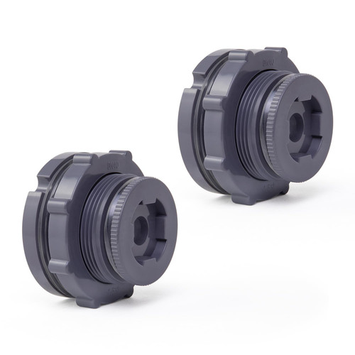 ChillWaves PVC Bulkhead Fitting 1-1/4" Double Thread Connector Adapter with Plugs for Water Tank, Aquariums, Rain barrels(2-PACK)