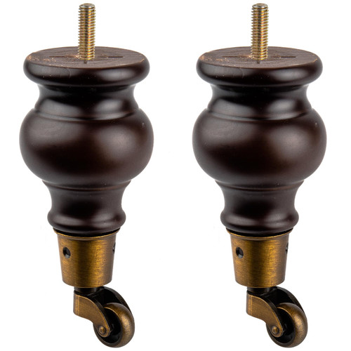 TCHOSUZ 6 inch Solid Wood Furniture Legs with Casters & M8 Bolts Set of 2
