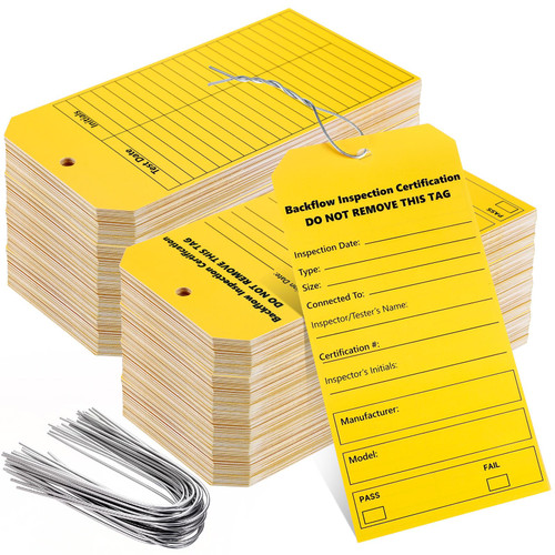 Honoson 100 Sets Backflow Preventer Inspection Tags with Wire Tie