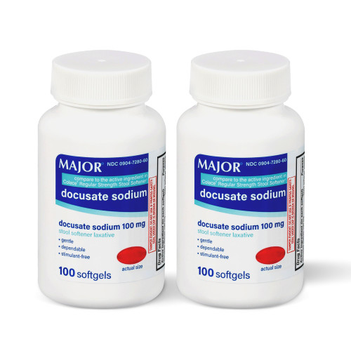 MAJOR Docusate Sodium 100mg Stimulant-Free Laxative, 100 Count (2-Pack)