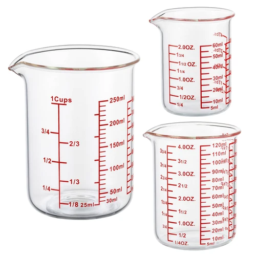 Ackers BORO3.3 Glass Measuring Cups with Spouts, 3-Piece Set, 60/120/250 ml