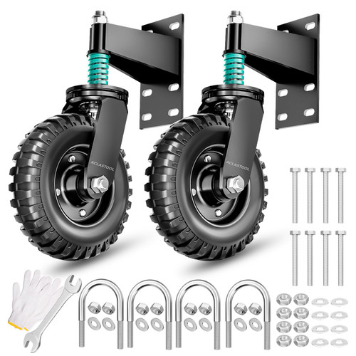 Aclastool Gate Wheel, 8 Inch Wheel Diameter, Spring-Loaded Heavy Duty Caster for Metal Tube & Wooden Gates, 700 lbs Capacity, Black, 2 Pack
