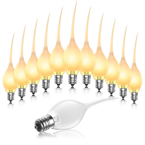 DoRight Silicone Dipped Candle Light Bulbs, 5 Watt Flame Light Bulb, C7/E12 Candelabra Base Silicone Light Bulbs for Electric Window Candles Lamps, Chandeliers, Christmas Night Lights, 120V 12-Pack