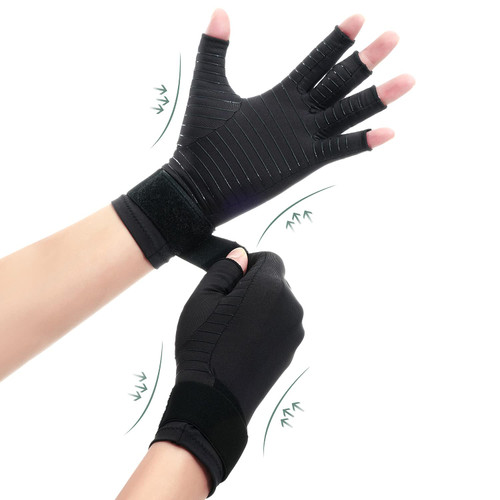 Copper Compression Arthritis Gloves with Strap, Arthritis Gloves, Pain Relief for Arthritis, Carpal Tunnel, 1 Pair
