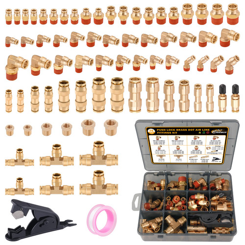 CheeMuii 76 Pcs Brass DOT Air Line Fittings Kit DOT Push to Connect Fitting