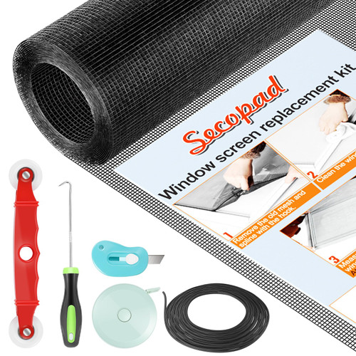 Secopad Window Screen and Screen Door Mesh Repair Kit, Black, 48in x 118in
