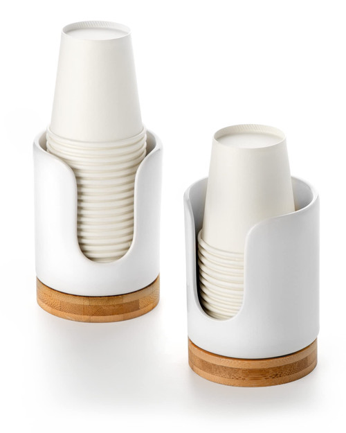 Viosuniu Ceramic Bathroom Cup Holder, 3 oz Dispenser, White, 2 Pack