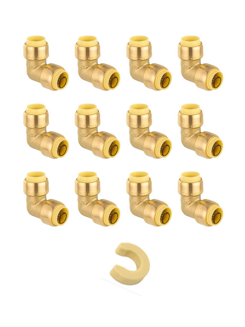 12piece EFIELD 1/2-inch 90-Degree Elbow, Push-Fit Brass Fittings