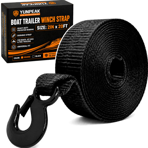 YUNPEAK Heavy Duty Boat Winch Strap with Hook (2" x 20ft) - 18,000lbs