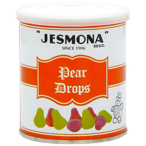 Jesmona Pear Drops - British Hard Candy 250g (8.8 Oz) Gift Tin | Mini Pear Flavored Boiled Sweet | Traditional Old Fashioned Retro English Sweets | Imported Confectionery from England, UK