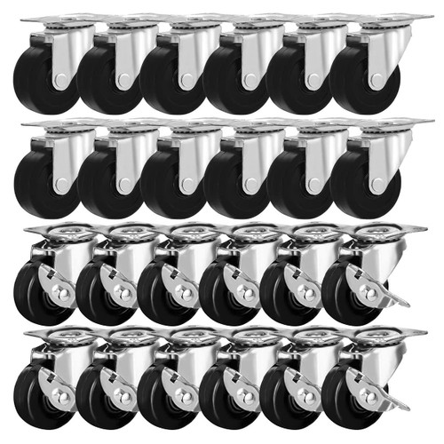 FactorDuty 24 Pack 2" Swivel Caster with Brake Wheels Hard Rubber Base w/Top Plate & Bearing (2" combo-24 pcs)