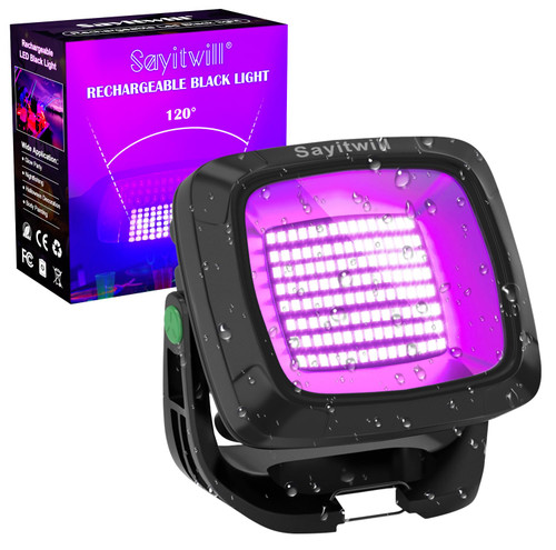 Sayitwill Rechargeable Black Light, 6000Amh Battery Powered Blacklight, 395nm Portable Cordless Ultraviolet Flood Light for Glow Party, Catfishing,Halloween,Body Painting