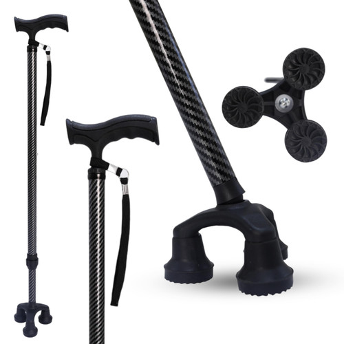 Dr. Aid Tripod 39" Walking Cane, Adjustable Non-Slip, Carbon Black