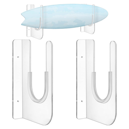 Yousoontic Surfboard Wall Mount Rack Clear Acrylic Wall Surfboard Display Horizontal Storage Holder for Short Board Holds 50 Lbs(Standard Rack)