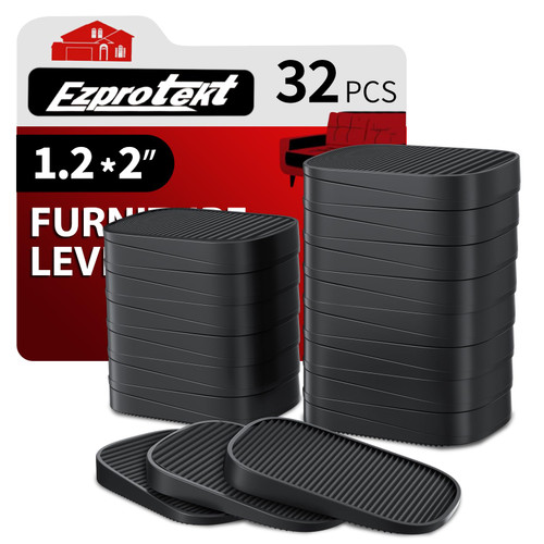 Ezprotekt 32 Pcs Black Silicone Furniture Leveling Shims Anti Wobble Pads