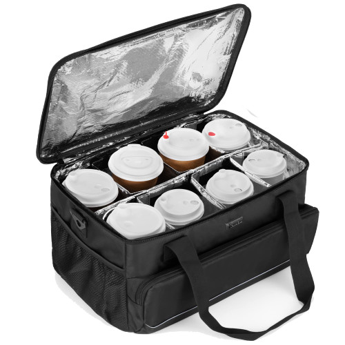 Trunab 8-Cup Drink Carrier for Delivery Insulated Tote Bag, Black