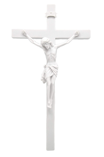 Vittoria Collection 16" Wall Crucifix Cross Jesus White Stone Corpus Italian Statue Sculpture Made in Italy