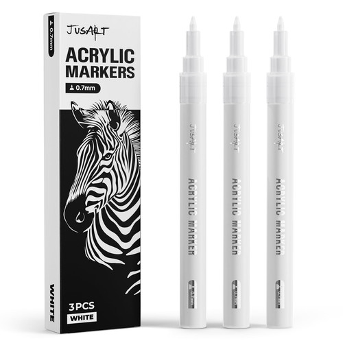JusArt 0.7mm Fine Point White Permanent Markers, 3 Pack
