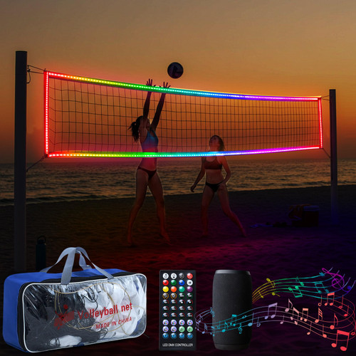 LED Volleyball Net 31.2 x 3.3 ft with Music Remote, Light up Net Only