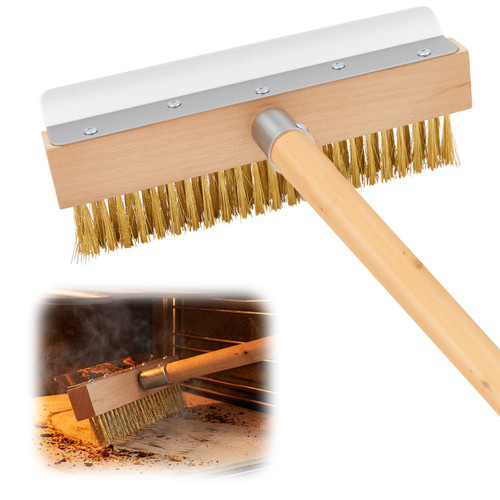 Reallnaive 1 Pack 37 Inch Wood Handle Pizza Oven Brush with Scraper