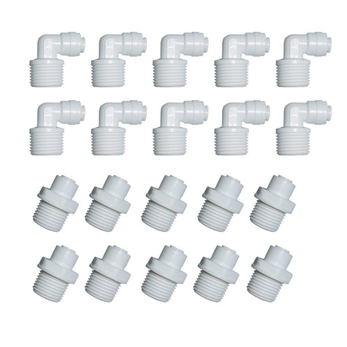 MALIDA Quick Connector Male Adapter Elbow and Straight Combination, 1/2 Inch NPT Thread x 1/4 Inch Tube OD Push to Connect Fittings, for Water Filter purification systems.(pack of 20)