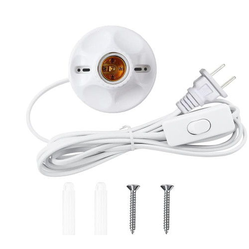 15ft Light Bulb Base with Cord E26/E27 Light Socket with On/Off Switch, 110V-250V Lamp Base for Light Socket with Cord, Light Bulb Socket with Plug-in Lamp Holder Base for ﻿Desktop,Include Screw ﻿ ﻿