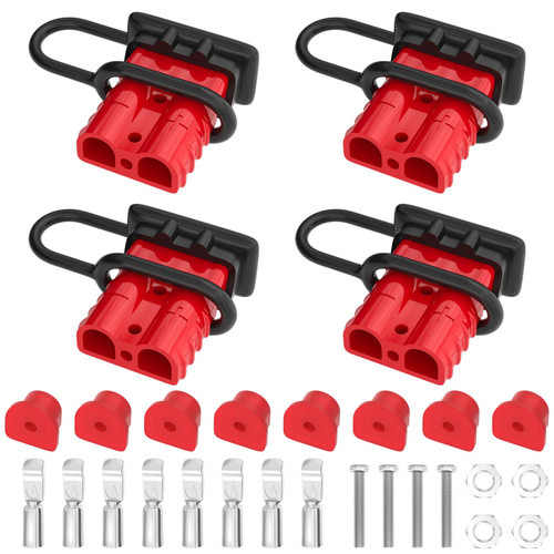 RVBOATPAT 4PCS 50Amp Battery Quick Connect/Disconnect Connector, 6 to 12 Gauge 600V Battery Cable Connector, Wire Harness Plug Kit for Car Winch Trailer