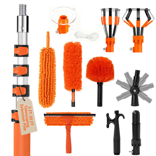 26FT Light Bulb Changer Kit with Ceiling Fan Cleaner Extension Pole Orange