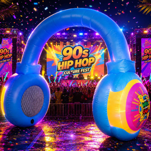 10FT Inflatable Headphones Archway LED Lights 80s 90s Party Decoration