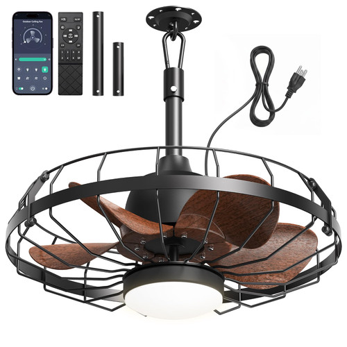 Yeeke 20" Outdoor Ceiling Fan with Light for Patio, IP65 Weatherproof