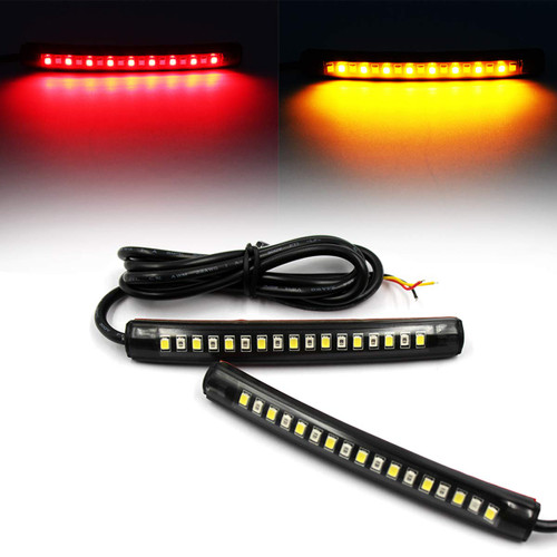FXC 2x Universal Flexible LED Turn Signal Tail Brake License Plate Light Integrated for Motorcycle Bike ATV Car RV SUV, Brake/Running Tail Light(2Pack) (Amber Red)