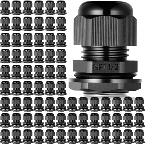 Relaxweex 200 Pcs 1/2" NPT Black Nylon Cable Gland, Waterproof IP68 Adjustable Locknut Cable Diameter Waterproof Connectors Black Cord Grip