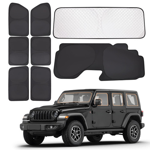 XCBYT 2019-2024 Jeep Wrangler Window Shades, 8-Pack Blackout Privacy
