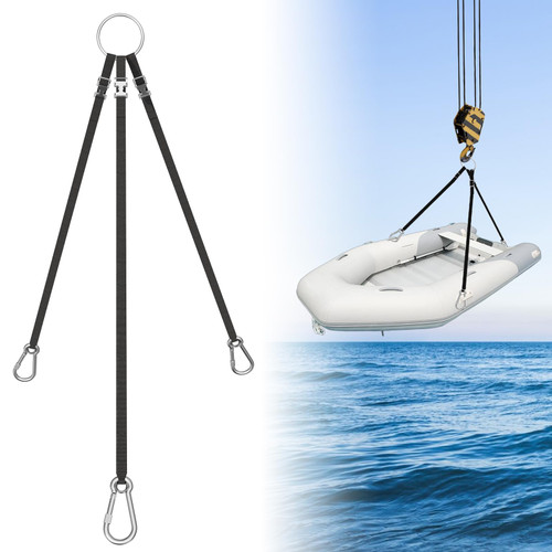 Katywixu Adjustable 3 Leg Inflatable Dinghy Boat Lift Slings, with Locking Spring Clips, Stainless Steel Hardware & Nylon Webbing, for Inflatable Dinghies