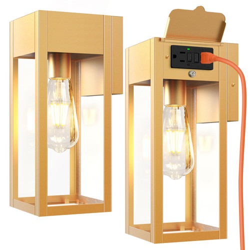 OYKYOHEI Porch Lights with GFCI Outlet, Outdoor Wall Light Fixtures, 2Pack