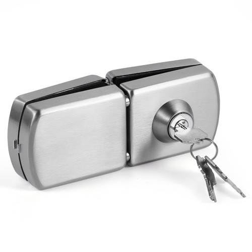 Ranbo No-Drill Double Glass Door Lock with Key for Swing Door, Four-Bolt
