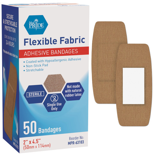 MED PRIDE Fabric Adhesive Bandages,Hypoallergenic,Latex-Free,2x4.5 in,50-Ct