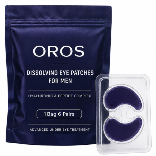 VEDAEYER OROS Eye Patches for Men, Hyaluronic Acid & Peptide Complex Under Eye Mask, Hydrating Eye Care Patches for Smoother-Looking Skin, Refreshing Skincare Routine, 6 Pairs (1 Bag 6 Pairs)